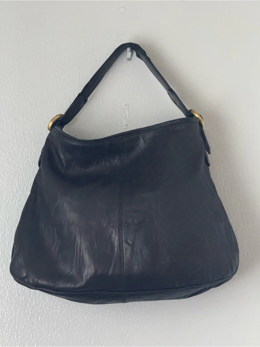 Francesco Biasia Black Leather Hobo Bag Ring Buckle Italian Designer Purse